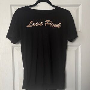 Victoria Secret PINK Black "Love Pink" Sequin Graphic Tee